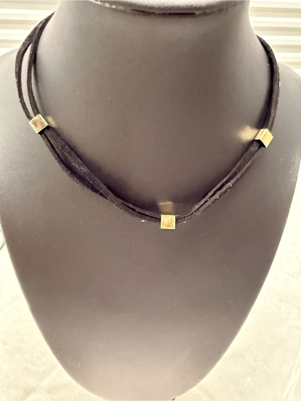 Minimalist Black Suede Necklace with Gold Accent